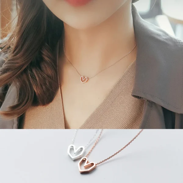 Modian Rose Gold Color Geometric Heart Choker Necklace Charm Sexy 100% 925 Sterling Silver Pendant For Women Party Jewelry Gift - Image 2