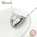 Modian Real 925 Sterling Silver Clear CZ Heart Pendant Necklace for Women Chain Fashion Wedding Statement Jewelry Accessories