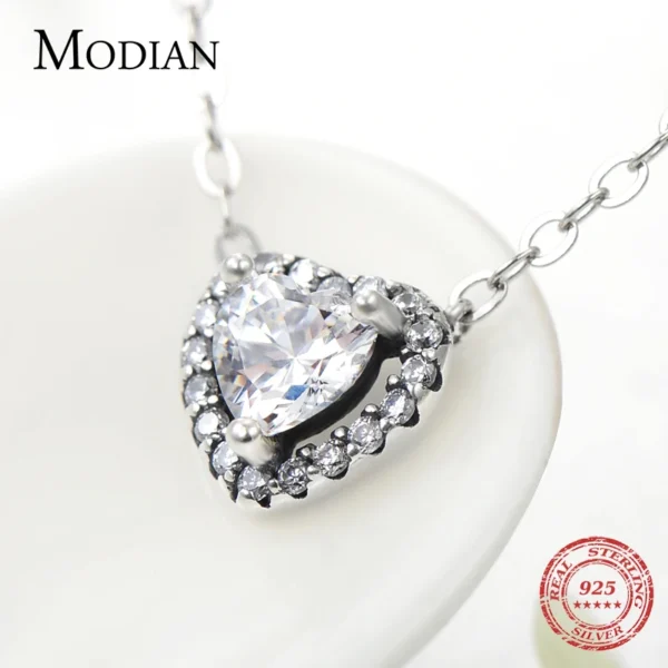 Modian Real 925 Sterling Silver Clear CZ Heart Pendant Necklace for Women Chain Fashion Wedding Statement Jewelry Accessories - Image 3