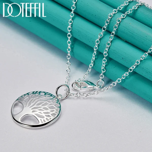 DOTEFFIL 925 Sterling Silver 16-30 Inch Chain Tree Round Pendant Necklace For Woman Fashion Wedding Engagement Charm Jewelry - Image 4