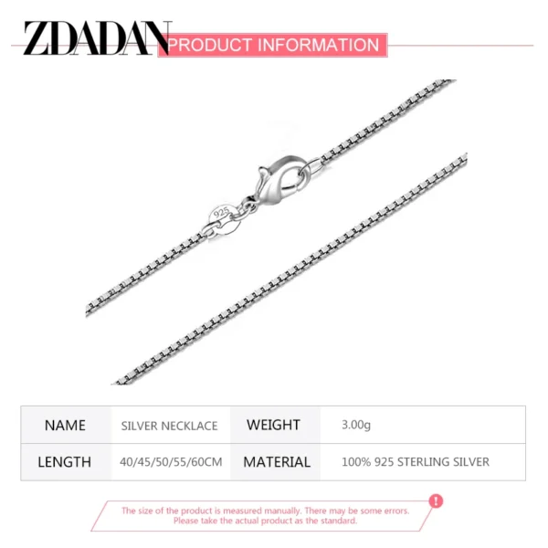 ZDADAN 100% Genuine 925 Sterling Silver 2mm Box Chain Necklace For Women Fashion Jewelry - Image 6