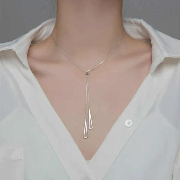 New 925 Sterling Silver Geometric Triangle Necklace for Women Adjustable Clavicle Chain sweater chain Rope chain Jewelry Gifts - Image 5