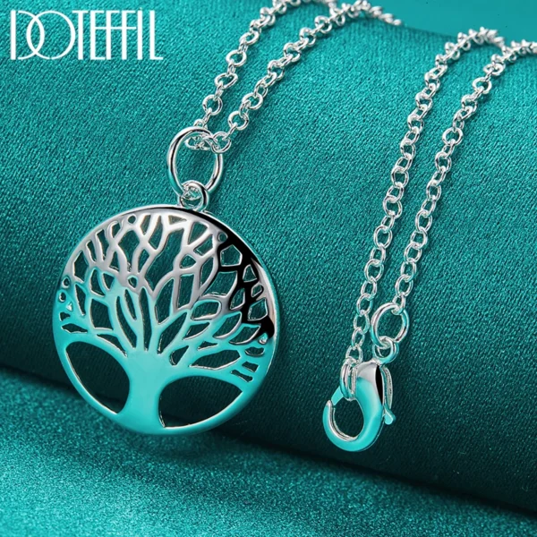 DOTEFFIL 925 Sterling Silver 16-30 Inch Chain Tree Round Pendant Necklace For Woman Fashion Wedding Engagement Charm Jewelry - Image 5