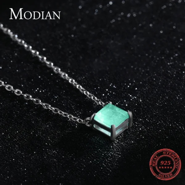 Modian Real 925 Sterling Silver Classic Charm Tourmaline Chain Necklace For Women Wedding Jewelry With Box Pendant Neckalces - Image 4