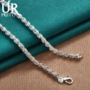 URPRETTY 925 Sterling Silver Beaded Necklace 20/24 Inch Chain For Woman Men Wedding Engagement Party Jewelry