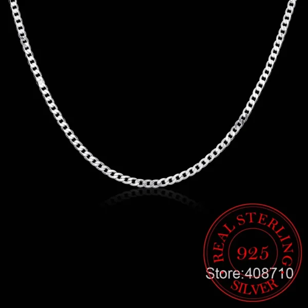 40cm-75cm 4mm 925 Sterling Silver Side Curb Chain Choker Necklace Women Girls Jewelry Colar Collier Collares Mujer Kolye