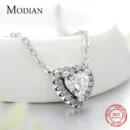 Modian Real 925 Sterling Silver Clear CZ Heart Pendant Necklace for Women Chain Fashion Wedding Statement Jewelry Accessories