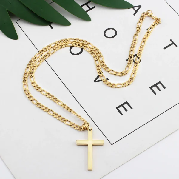 4.5MM Figaro Chain Necklace Gold 316L Stainless Steel for Men Women Fashion Jewelry Gift Cross Pendant Waterproof NK Necklaces - Image 5