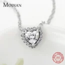 Modian Real 925 Sterling Silver Clear CZ Heart Pendant Necklace for Women Chain Fashion Wedding Statement Jewelry Accessories