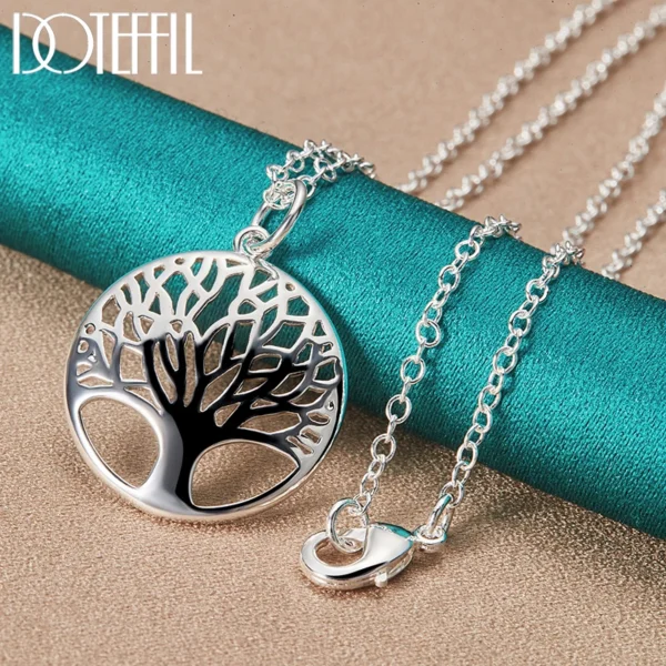 DOTEFFIL 925 Sterling Silver 16-30 Inch Chain Tree Round Pendant Necklace For Woman Fashion Wedding Engagement Charm Jewelry - Image 6