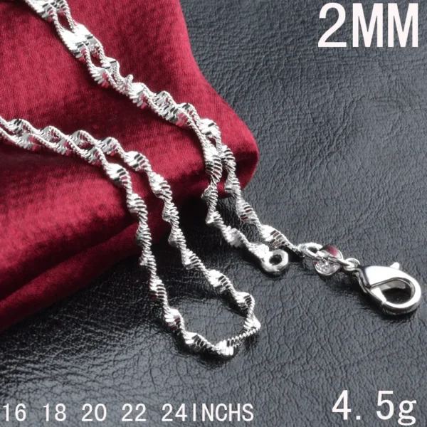 New 2mm Water Ripple Necklace For Women'S Fashion 925 Jewelry Sterling Silver Necklace With Chain - Image 6