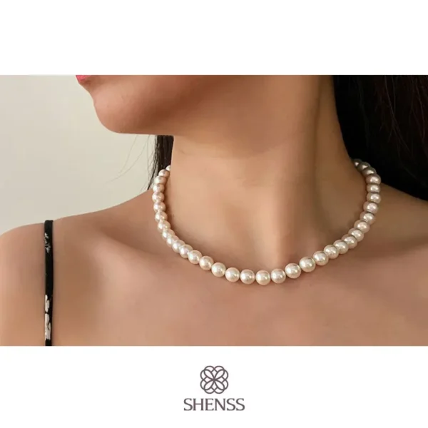 Elegant Silver 925 Jewelry Classic Temperament Wedding Necklace 4-10mm Shell Pearl Cream 925 Sterling Silver Chain for Women - Image 2