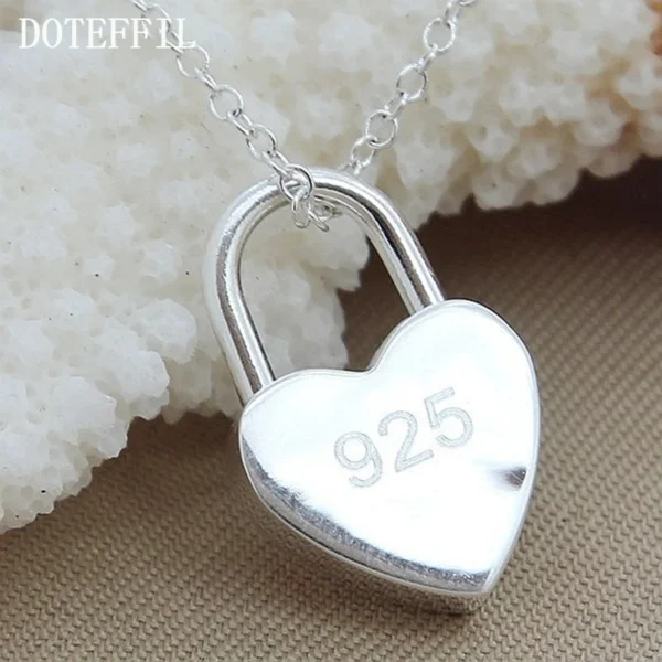 DOTEFFIL 925 Sterling Silver Square/Heart Lock Pendant Necklace With Original Logo 16-30 inch Chain For Women Wedding Engagement - Image 3