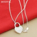 DOTEFFIL 925 Sterling Silver Square/Heart Lock Pendant Necklace With Original Logo 16-30 inch Chain For Women Wedding Engagement