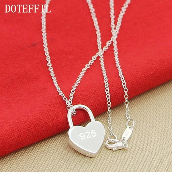 DOTEFFIL 925 Sterling Silver Square/Heart Lock Pendant Necklace With Original Logo 16-30 inch Chain For Women Wedding Engagement - Image 2