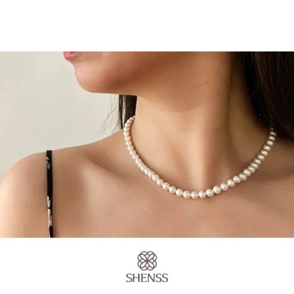 Elegant Silver 925 Jewelry Classic Temperament Wedding Necklace 4-10mm Shell Pearl Cream 925 Sterling Silver Chain for Women - Image 3