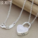 DOTEFFIL 925 Sterling Silver Square/Heart Lock Pendant Necklace With Original Logo 16-30 inch Chain For Women Wedding Engagement