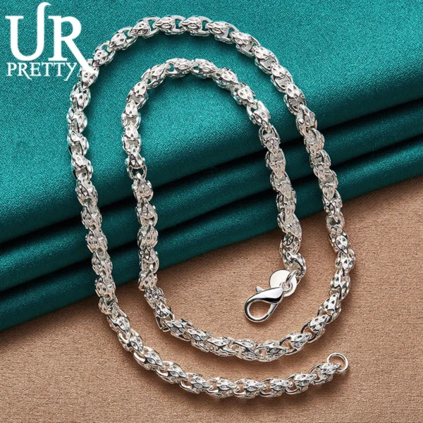 URPRETTY 925 Sterling Silver Beaded Necklace 20/24 Inch Chain For Woman Men Wedding Engagement Party Jewelry - Image 5