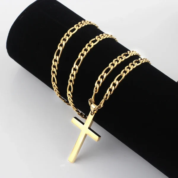 4.5MM Figaro Chain Necklace Gold 316L Stainless Steel for Men Women Fashion Jewelry Gift Cross Pendant Waterproof NK Necklaces - Image 3