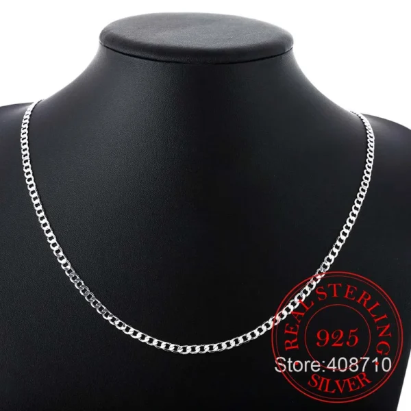 40cm-75cm 4mm 925 Sterling Silver Side Curb Chain Choker Necklace Women Girls Jewelry Colar Collier Collares Mujer Kolye - Image 3