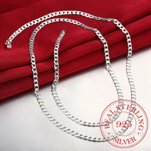 40cm-75cm 4mm 925 Sterling Silver Side Curb Chain Choker Necklace Women Girls Jewelry Colar Collier Collares Mujer Kolye - Image 6