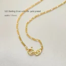 35cm-80cm 1.5mm 925 Sterling Silver Yellow Gold Color Italy Figaro Chain Necklace Women Jewelry Kolye Collier Collares Ketting