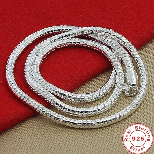 LiHong 925 Sterling Silver 16/18/20/24/22/24/26/30 Inch 3mm Snake Chain Necklace For Woman Man Wedding Engagement Jewelry