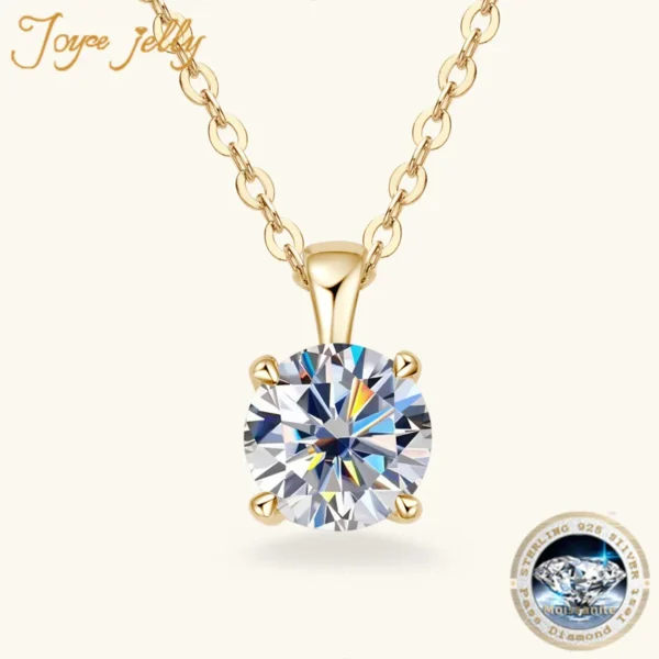 JoyceJelly Classic Four Prong 1ct Moissanite Necklace Women's 925 Sterling Silver Plated 18k Gold Pendant Luxury Fine Jewelry