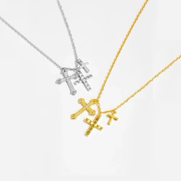 ANDYWEN Winter 925 Sterling Silver Gold Three Cross Pendant Charm Long Chain Necklace 2023 Fashion Fine Jewelry 2021 Gift - Image 4