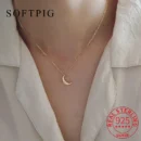 SOFTPIG Real 925 Sterling Silver 14K Gold Moon Choker Necklace For Women Minimalist Fine Jewelry Punk Accessories Drop shipping