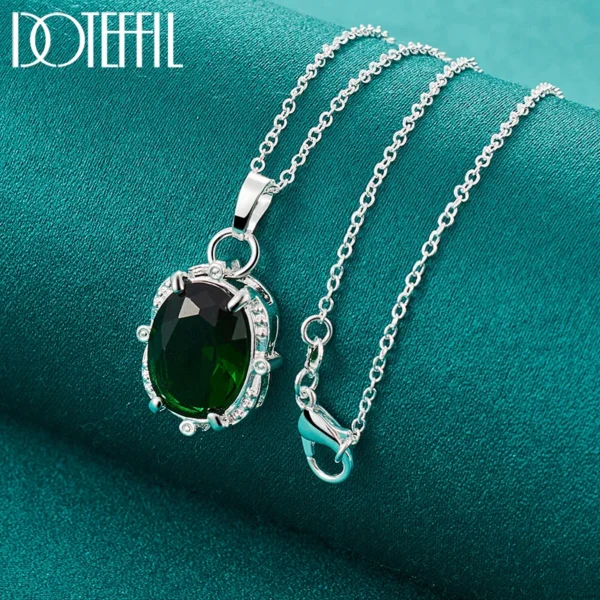 DOTEFFIL 925 Sterling Silver Green Zircon AAAAA Pendant Necklace 16-30 Inch Chain For Woman Fashion Wedding Party Charm Jewelry - Image 4