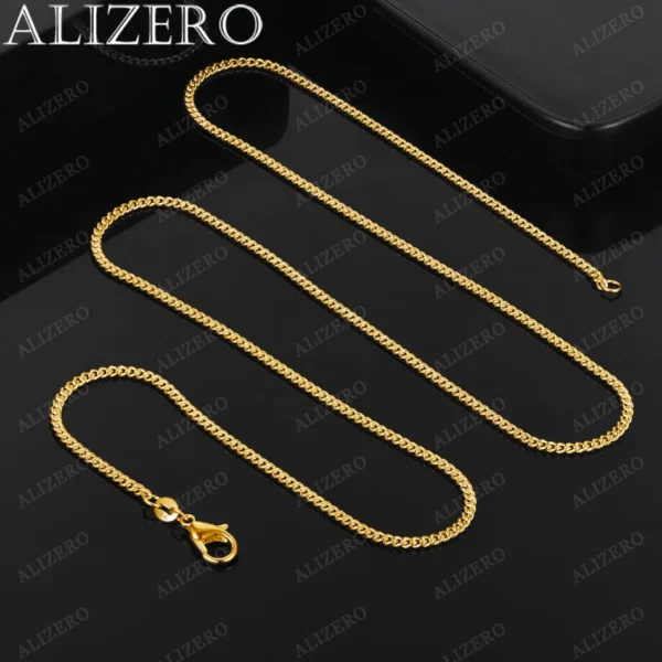 ALIZERO 18K Gold Necklace 16/18/20/22/24/26/28/30 Inch 2mm Base Chain Necklaces For Women Man Fashion Fine Jewelry Wholesale