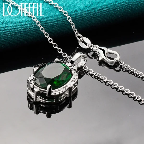 DOTEFFIL 925 Sterling Silver Green Zircon AAAAA Pendant Necklace 16-30 Inch Chain For Woman Fashion Wedding Party Charm Jewelry - Image 2