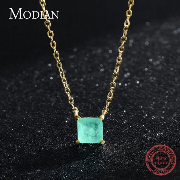 Modian Real 925 Sterling Silver Classic Charm Tourmaline Chain Necklace For Women Wedding Jewelry With Box Pendant Neckalces - Image 5