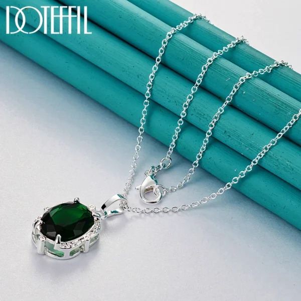 DOTEFFIL 925 Sterling Silver Green Zircon AAAAA Pendant Necklace 16-30 Inch Chain For Woman Fashion Wedding Party Charm Jewelry - Image 3