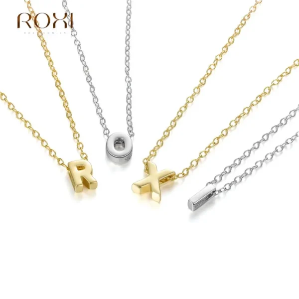 ROXI Glossy 26 English Alphabet Letters Pendant Necklaces for Women 925 Sterling Silver Choker Chains Jewelry Colar Masculino