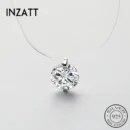 INZATT 925 Sterling Silver Zircon Crystal Pearl Pendant Choker Necklace Transparent Fishing Line 2020 Fine Jewelry For Women