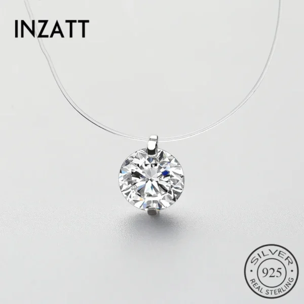 INZATT 925 Sterling Silver Zircon Crystal Pearl Pendant Choker Necklace Transparent Fishing Line 2020 Fine Jewelry For Women