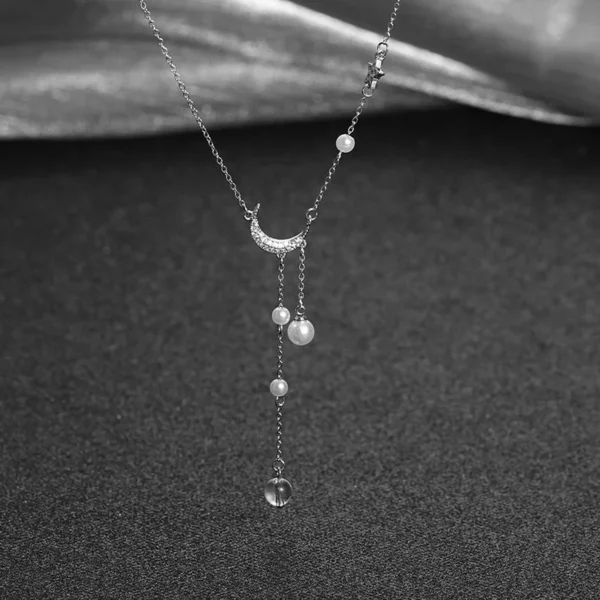 New 925 Sterling Silver Star Moon Necklace Pearl Tassel Collarbone Chain Sparkling Zircon Pendant Wedding Jewelry Accessories - Image 2