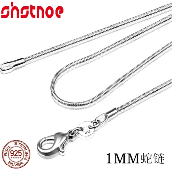 925 sterling silver necklace women, silver fashion jewelry Snake Chain 1mm Necklace 16 18 20 22 24"