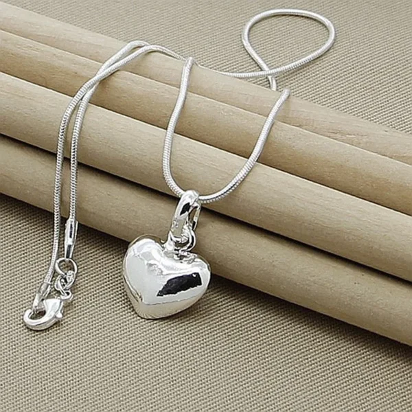 hot sale 925 Sterling Silver Solid Heart Necklace 18-30 Inch Snake Chain For Women Girl Wedding Charm Fashion Jewelry luxury