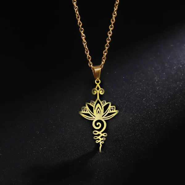 YILUOCD 18K Gold Plated Unalome Pendant Necklace Yoga Lotus Flower Healing Charms Necklaces for Women Unique Buddhism Jewelry - Image 2