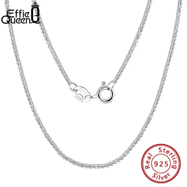 Effie Queen Genuine 925 Sterling Silver Italian 1.2mm Chopin Chain Necklace for Women Fashion Simple Basic Chains Jewelry SC53