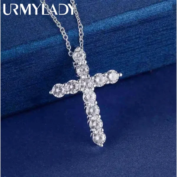 925 Sterling silver necklace jewelry women wedding fashion Cross CZ crystal Zircon stone pendant Cute 45cm