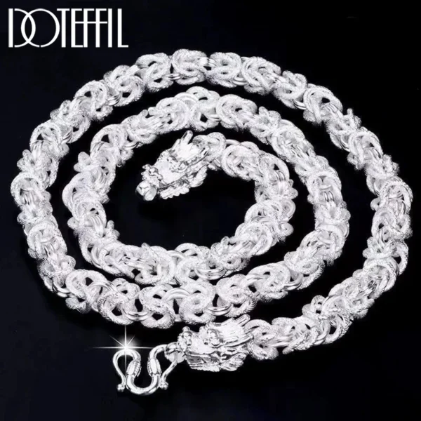 DOTEFFIL Solid 925 Sterling Silver Necklace For Men Classic 8mm Round Faucet Dragon 60cm Charm High Quality Fashion Jewelry