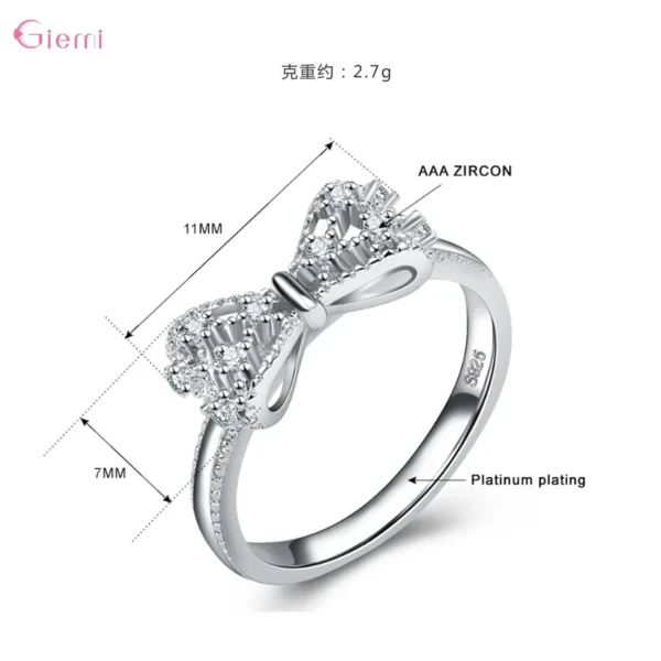 925 Sterling Silver Bowknot Bow Knot Cubic Zirconia Rhinestone Rings For Women Fashion Trendy Wedding Engagement Jewelry - Image 2