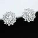 Luxury Gold Overspread Sparkly Rhinestone Clip on Earrings Round Flower Without Piercing for Women Wedding Party Jewelry