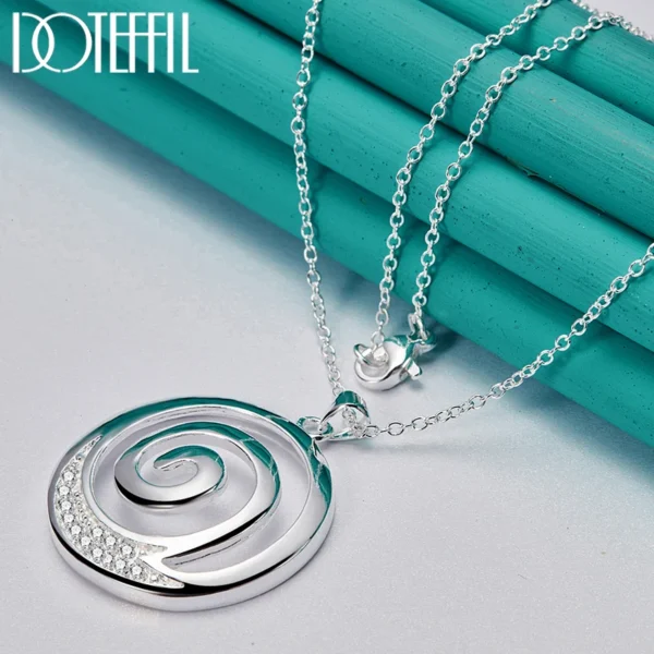 DOTEFFIL 925 Sterling Silver AAA Zircon Round Spiral Pendant Necklace 16-30 Inch Chain For Woman Man Charm Wedding Jewelry - Image 2