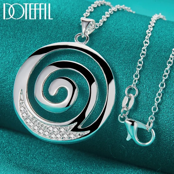 DOTEFFIL 925 Sterling Silver AAA Zircon Round Spiral Pendant Necklace 16-30 Inch Chain For Woman Man Charm Wedding Jewelry - Image 3