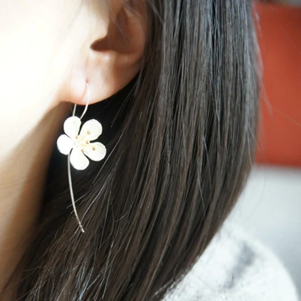 925 sterling silver Long Flower Earrings For Women Elegant Lady Prevent Allergy New Design Fashion Jewelry - Image 2